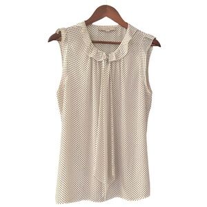 LOFT Polka Dot Sleeveless Blouse L – Ruffle & Tie Neck, Classic Chic